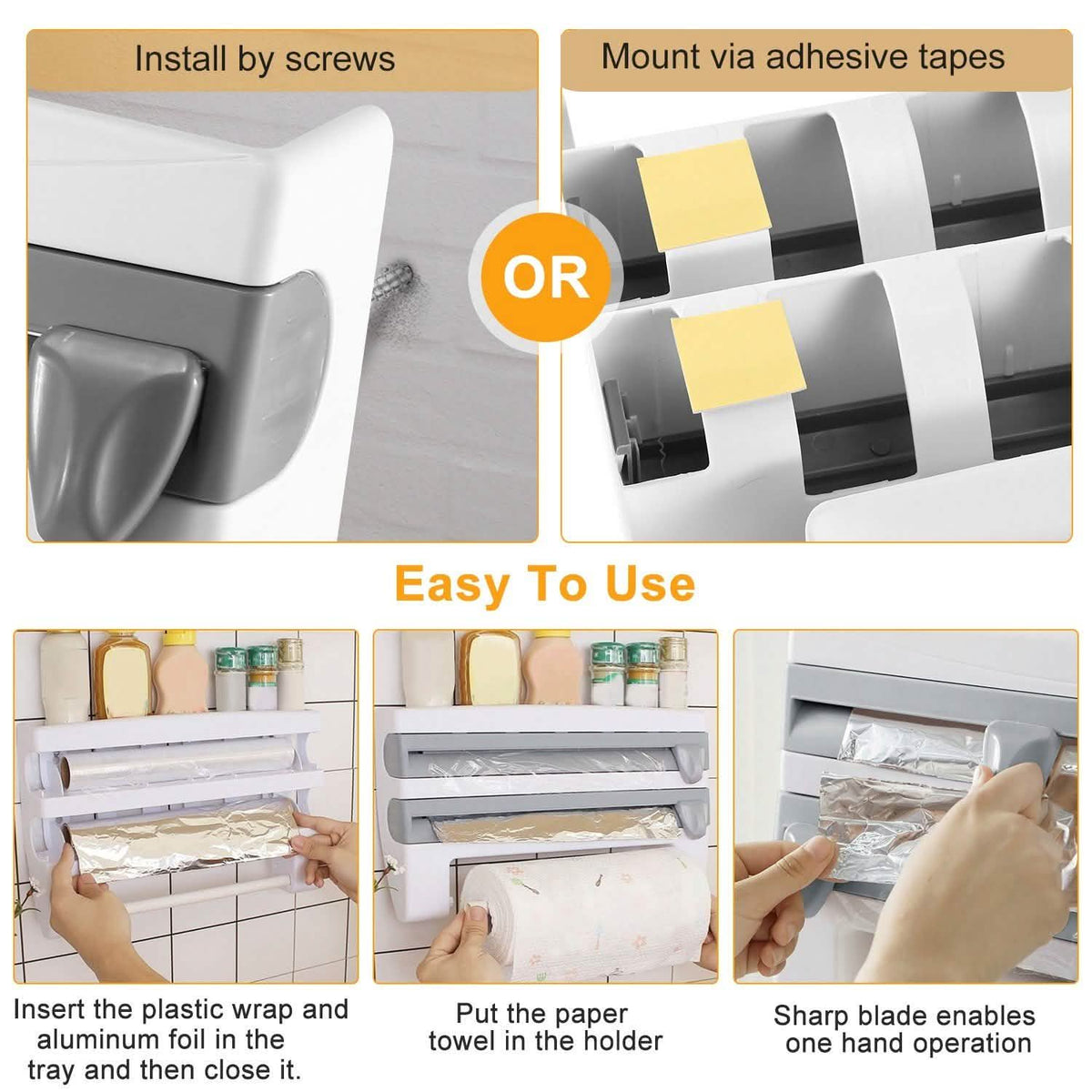 Wall Mounted Kitchen Roll Dispenser with Cutter