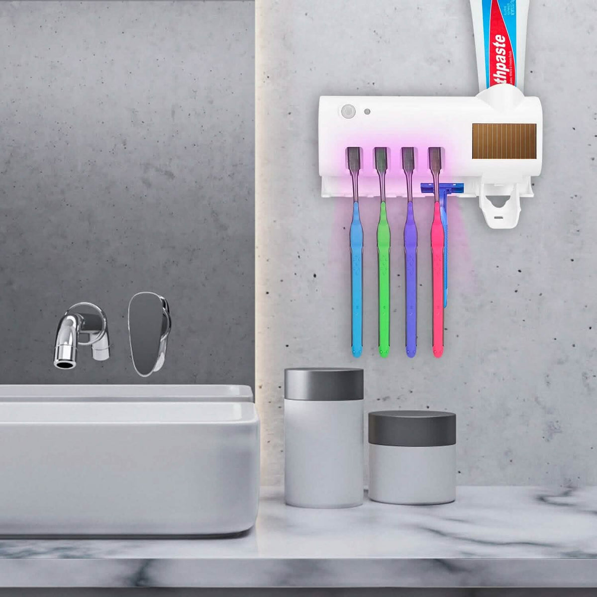 Wall Mounted Toothbrush Sanitizer Holder IR Induction UV Sanitization Rack