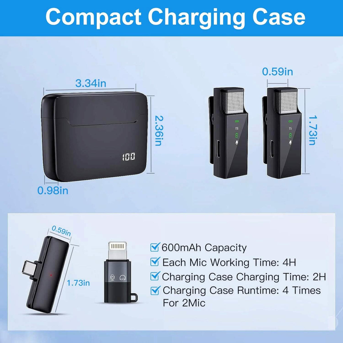 Wireless Clip On Microphone with Charging Case