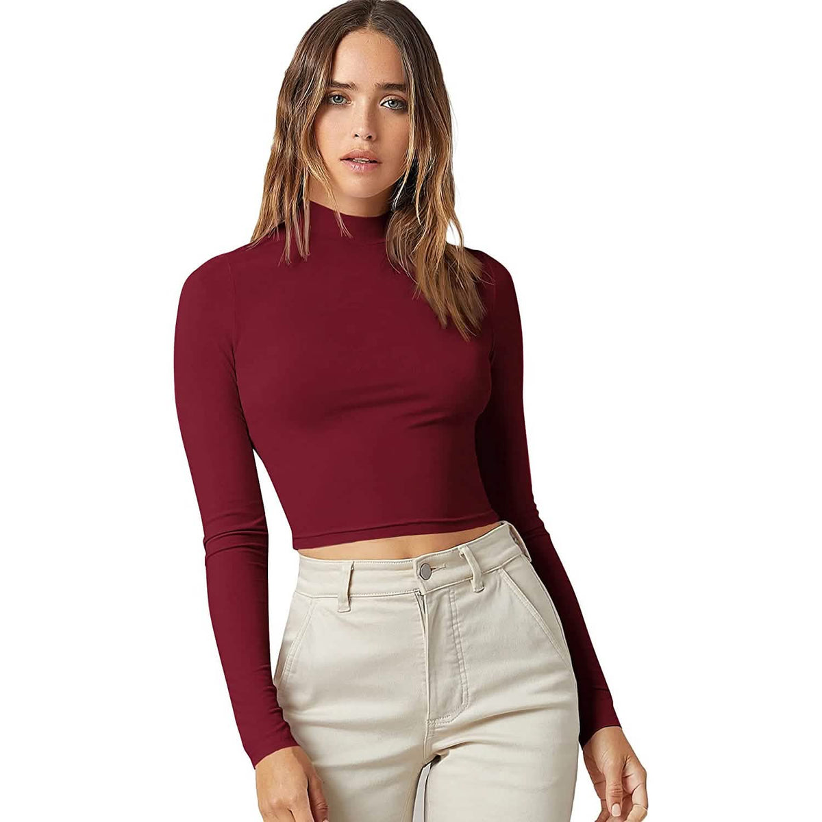 Women's Basic Mock Neck Long Sleeve Top