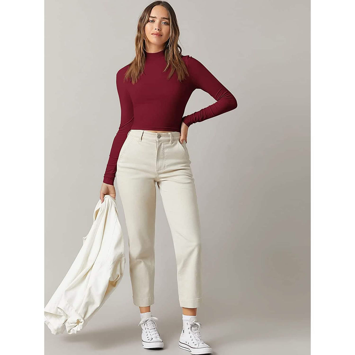 Women's Basic Mock Neck Long Sleeve Top
