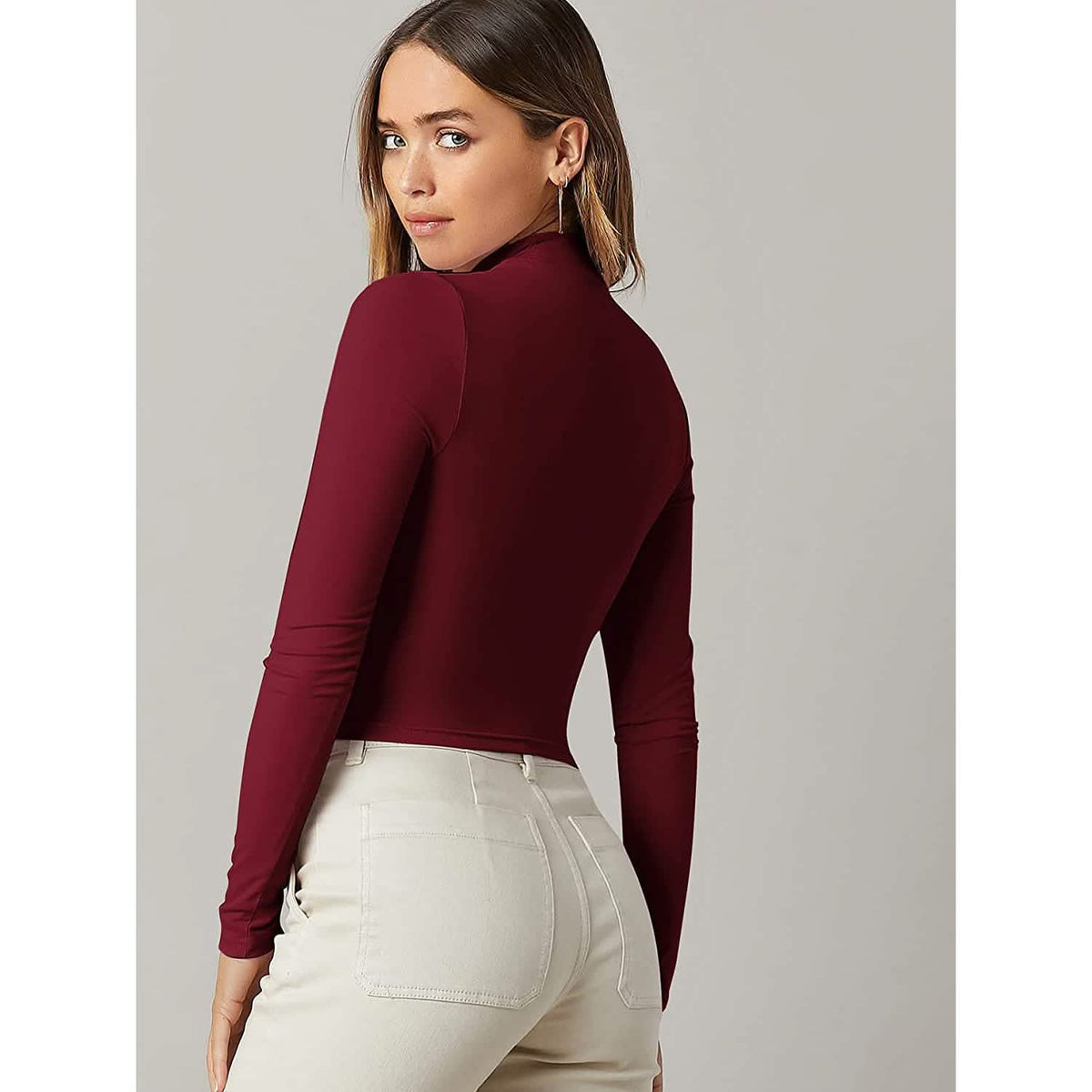 Women's Basic Mock Neck Long Sleeve Top