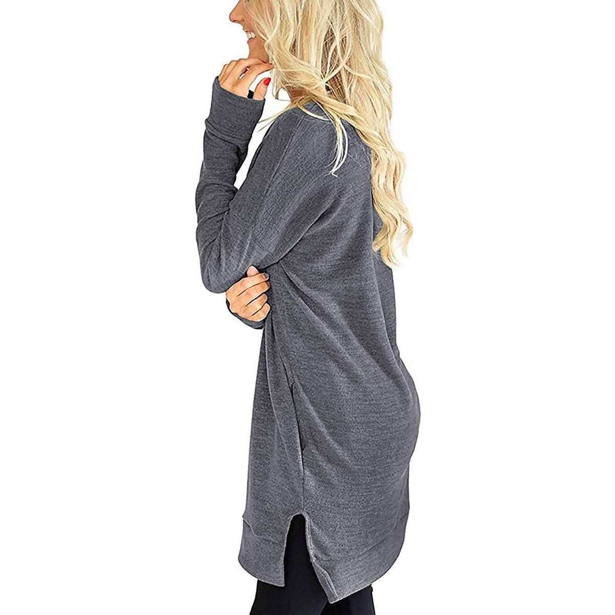 Womens Casual Long Sleeves Solid V-Neck Tunics Shirt Tops with Pockets