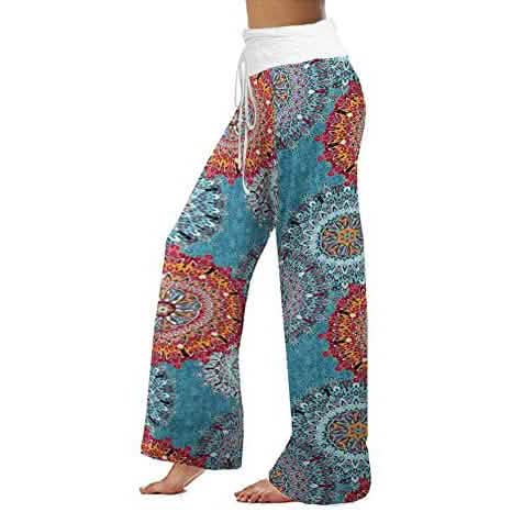 Women's Comfy Stretch Drawstring Palazzo Wide Leg Lounge Pant