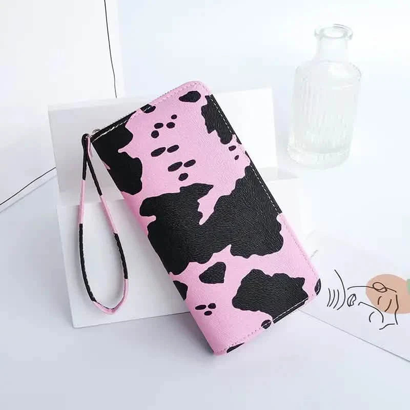Women's Cute Versatile Faux Leather Cow Print Long Wallet