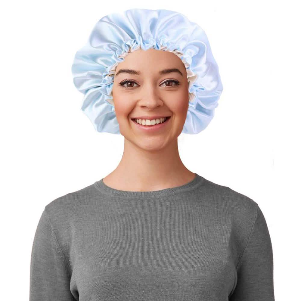 Women's Double Layer Reversible Silky Satin Headscarf Sleeping Bonnet Hat Headband