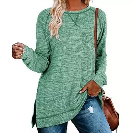 Women's Fall Long Sleeve Side Split Loose Casual Pullover Tunic Tops