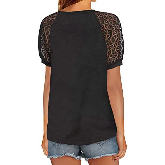 Women's Lace Short Sleeve V-Neck Top