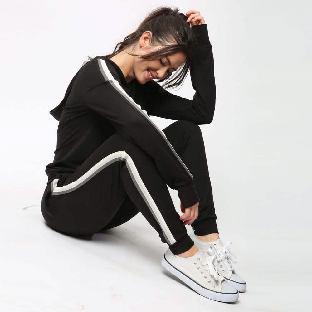 Women's Lightweight Elastic Sweat Pants Varsity Joggers with Drawstring Tie
