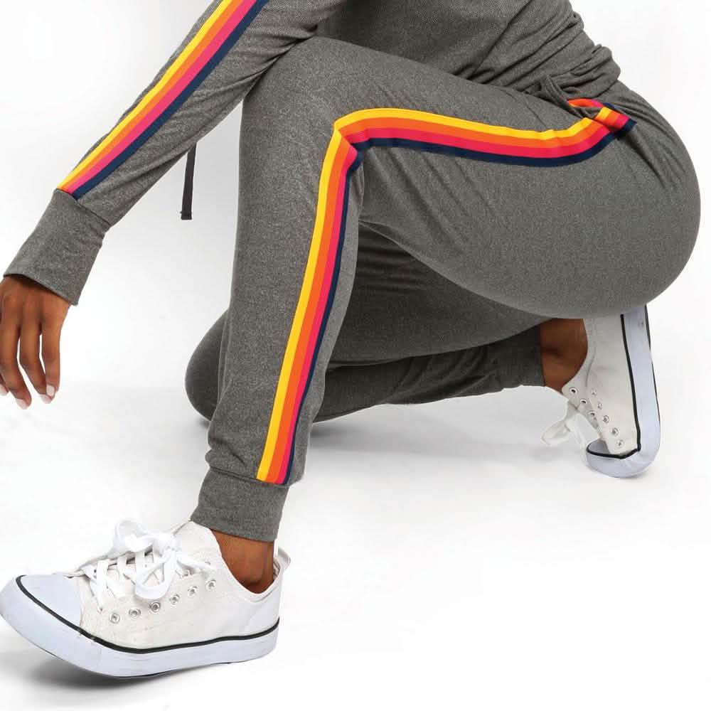 Women's Lightweight Elastic Sweat Pants Varsity Joggers with Drawstring Tie