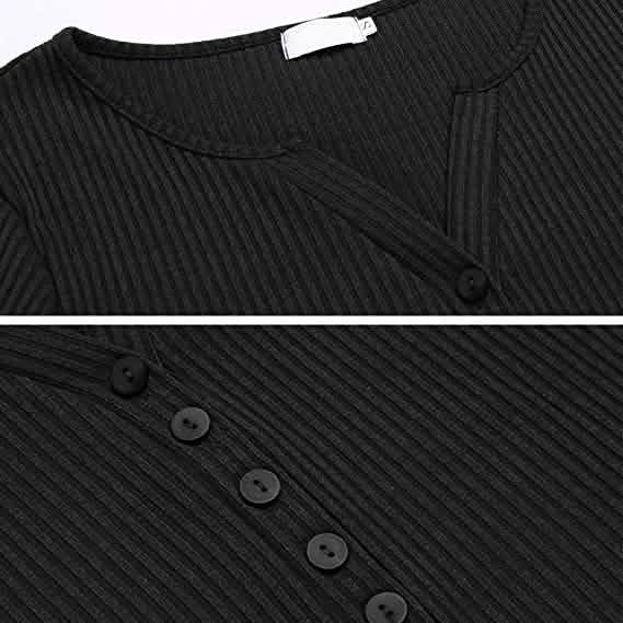 Women's Long Sleeve V Neck Ribbed Button Down Knit Sweater Fitted Top
