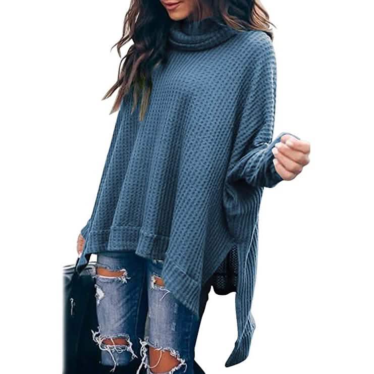 Women's Turtle Cowl Neck Long Batwing Sleeve Sweater