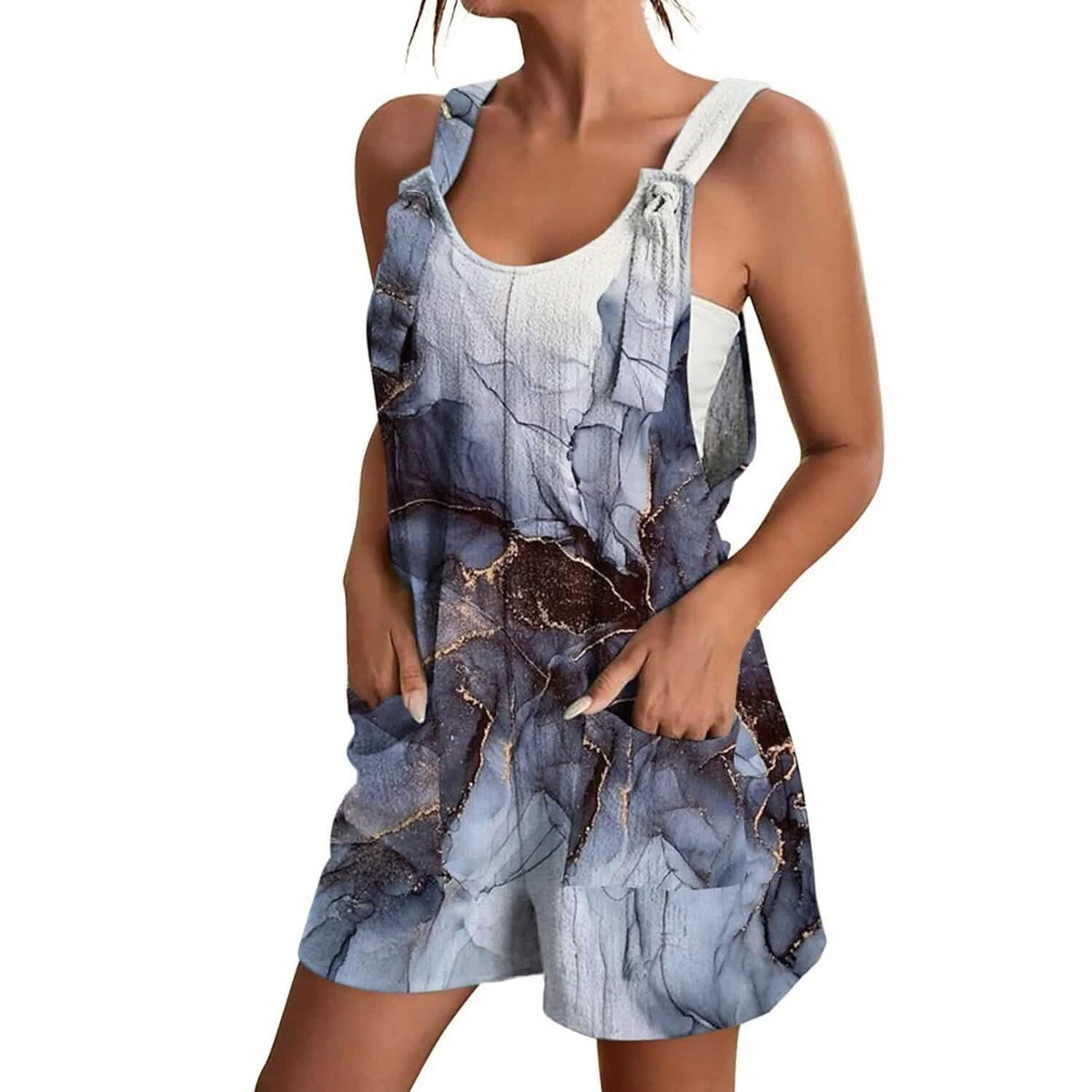Womens V-Neck Strap Pocket Jumpsuit