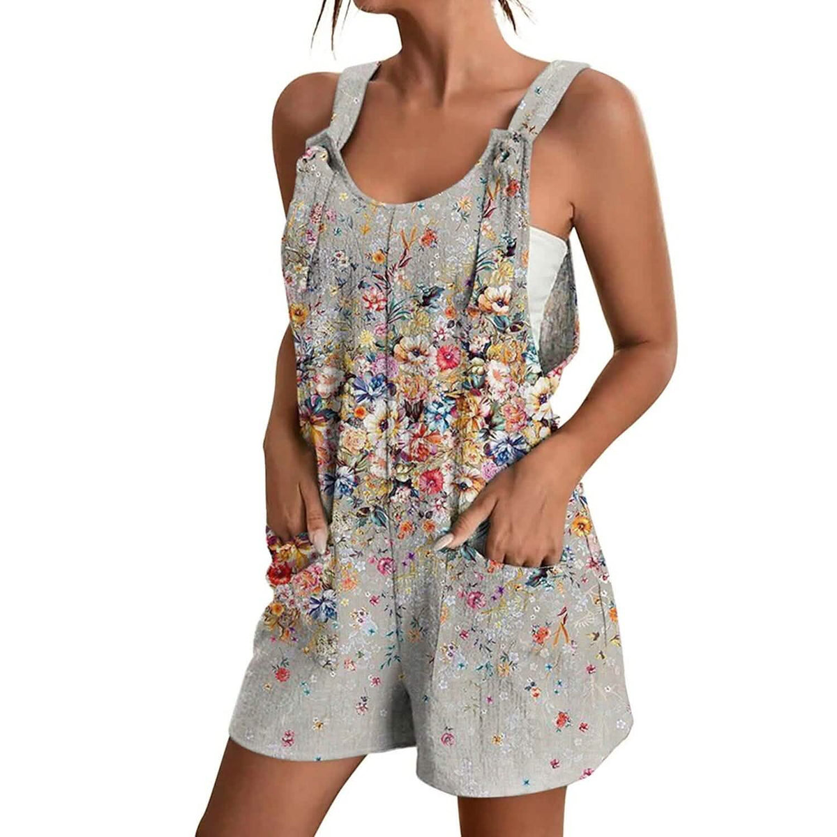 Womens V-Neck Strap Pocket Jumpsuit