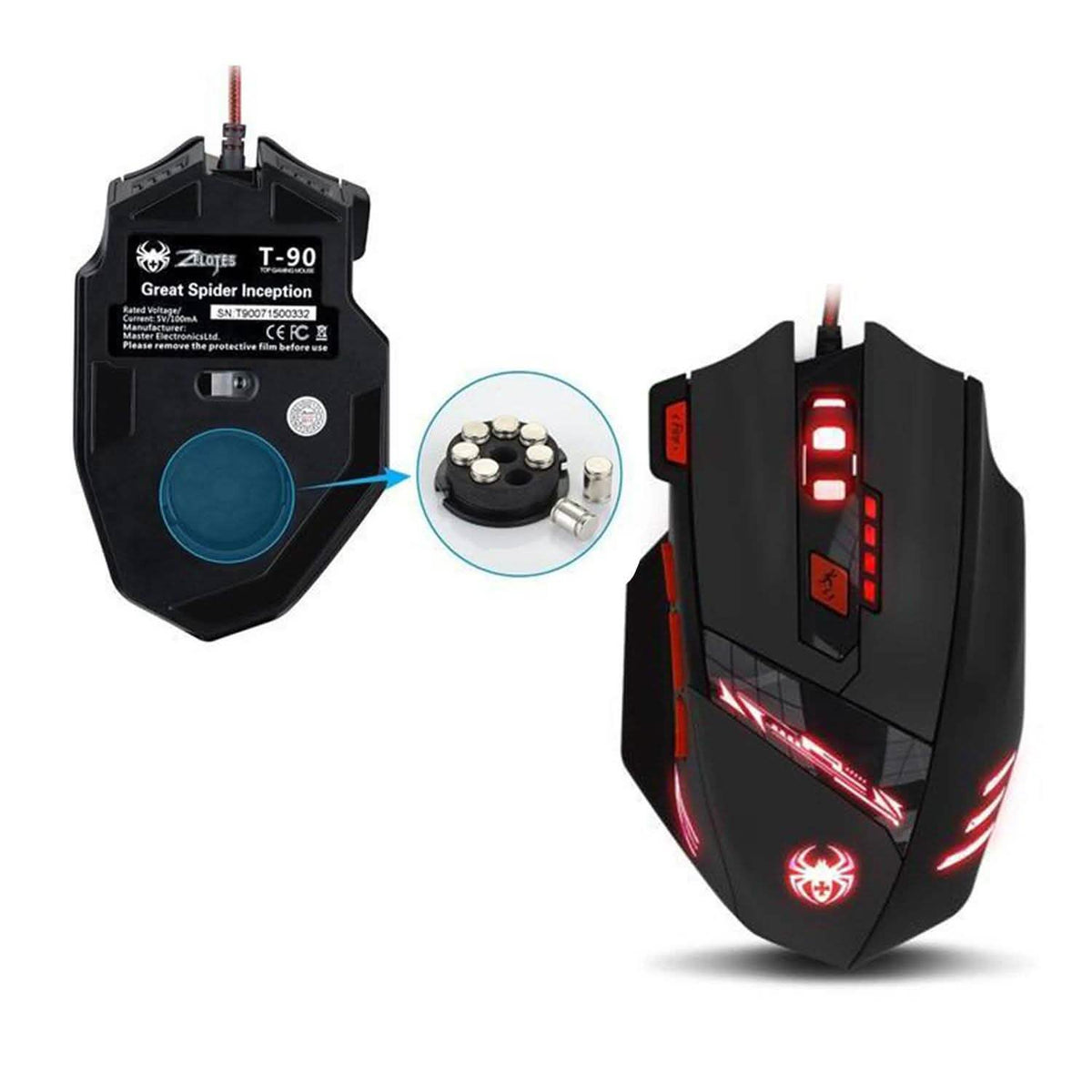 Zelotes 8000 DPI 8 Button USB LED Light Optical Wired Gaming Mouse